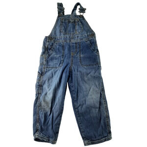 OshKosh B'gosh Baby Toddler Blue Denim Medium Wash Flannel Lined Overalls 3T